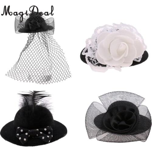 4Pcs Fashion Elegant Round Bowler Doll Formal Hat Cap for Dolls Headdressing Headwear Cotume Clothes Clothing Accessory