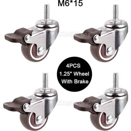 Brand New 4PCS 1.25'' Swivel Wheels Castors Rubber Mute Furniture Casters w Brake Max Loading 60KG
