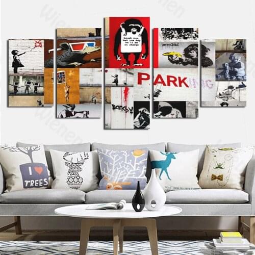 5 Pieces Canvas Print Childlike & Orangutan Decorative Painting Poster Modern Home Decoration For Living Room Wall Art Frameless