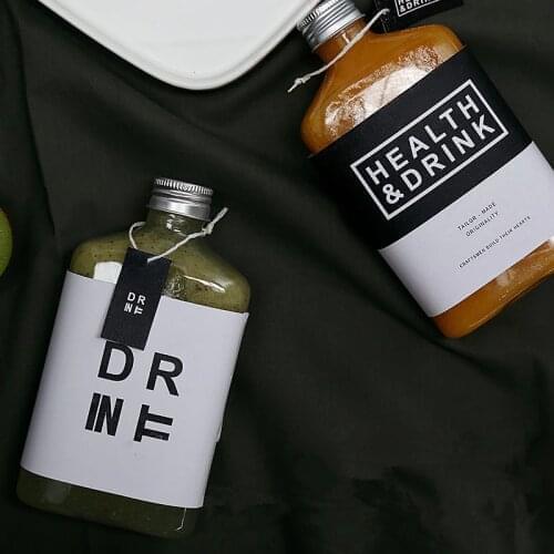 8pcs PET plastic cold drink bottle creative packaging disposable transparent ice tea juice milk coffee cups with lid and sleeve