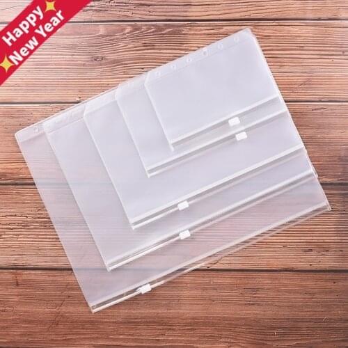 A4 A5 A6 A7 B5 File Holders Standard 6 Holes Transparent PVC Loose Leaf Pouch with Self-Styled Zipper Filing Product Binder