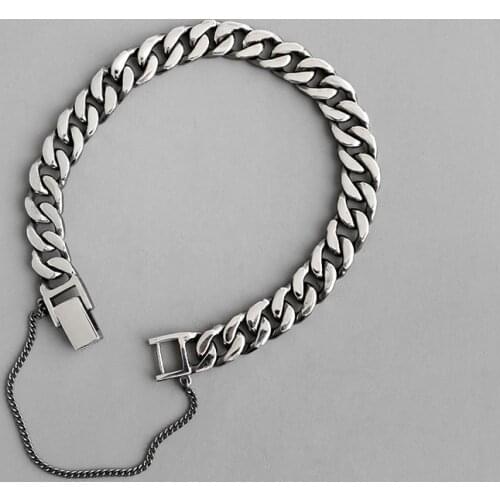 S925 Sterling Silver Fashion Personality Antique Distressed Retro Buckle Bracelet For Man Women Handmade Chain Bracelet
