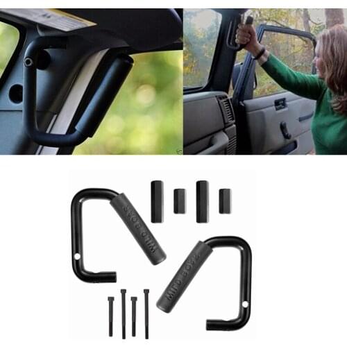 Black Hard Solid Steel Front Grab Handles Roll Grab Bars For 2007-2017 Jeep Wrangler JK 2-Door 4-Door