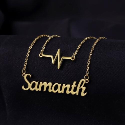 Double layer Necklace Personalized Heartbeat Name Pendant Necklace Women High Quality Stainless Steel Nameplate Custom Jewelry