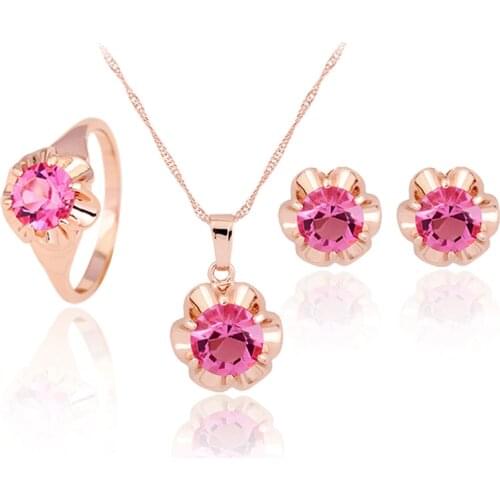 HC Vintage Crystal Jewelry Set Luxury Rose Gold Bridal Wedding Jewelry Fashion Flower Design Girl Kid Children Jewelry Sets T