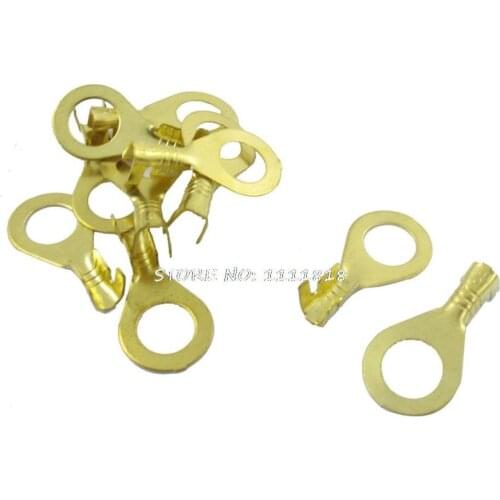 10 x 6mm Stud 0.31" x 0.24" Wire Non Insulated Bare Ring Lug Terminal Connector