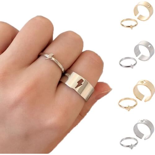 Lightning Bolt Couple Promise Ring Set - Lightning Bolt Jewelry His and Her Ring, Alternative Minimalist Simple Matching Ring