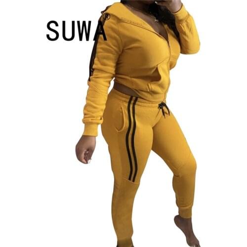 Classic Fashion Tracksuit Women Two Piece Lounge Wear Set Long Sleeve Coat Top + High Waist Sport Pants Sweatpants Streetwear