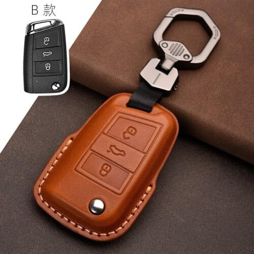 Leather Remote Key Cover Case For VW Polo Golf 7 Tiguan For Skoda Octavia Kodiaq Karoq For Seat Ateca Leon 2014
