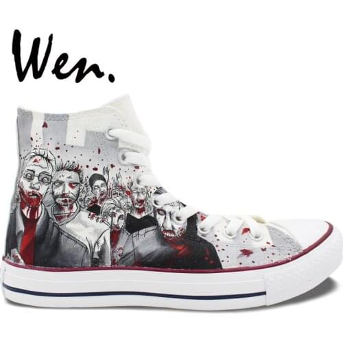 Wen Customized Grey Background The Walking Dead Hand Painted Skate Shoes Design Unisex Canvas Sneakers High Top Unique Presents