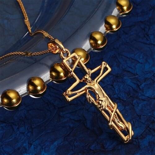 Gold Color Jesus Cross Pendant Necklace Trendy INRI Crucifix Jesus Cross Jewelry