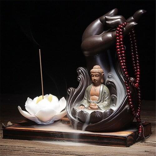 Buddhism Incense Burner Bergamot Lotus Retro Line Glaze Buddha Incense Censer Ceramic Aromatherapy Smoke Backflow