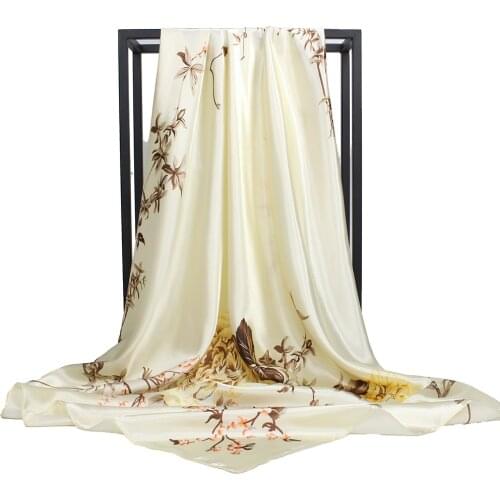Square Scarf Women Luxury Four Seasons Silk Bandana Spring Summer Shawl Ladies Foulard Bandanna Muffler Headscarf