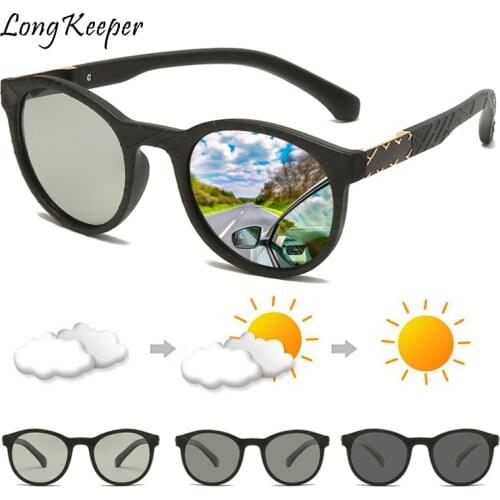 Round Photochromic Sunglasses Men Polarized Driving Chameleon Glasses Male Change Color Sun Glasses Day Night Drivers Eyewear