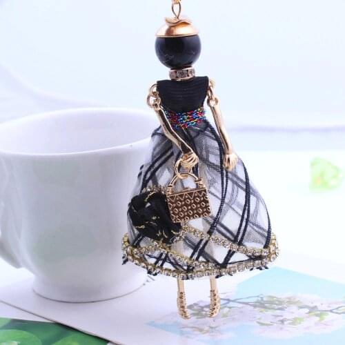 Statement Flower Dress Doll Necklace Handmade French Doll Pendant 2018 New Alloy Girl Women Necklace Fashion Jewelry