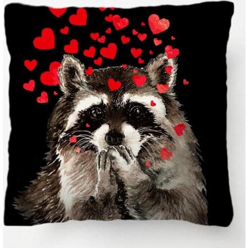 Cute Raccoon Blowing Kisses Love Hearts Throw Pillow decorative Cushion Cover Pillow Case Customize Gift For Bedroom Pillowcase