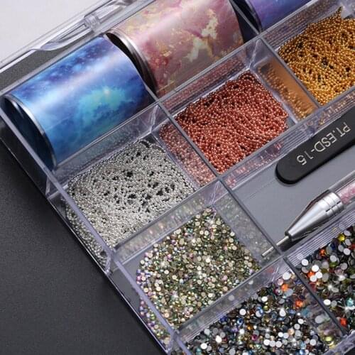 27RC 21 Grids Nails Design Kit Decor Multi Shapes with Dual-ended Dotting Pen Tweezer