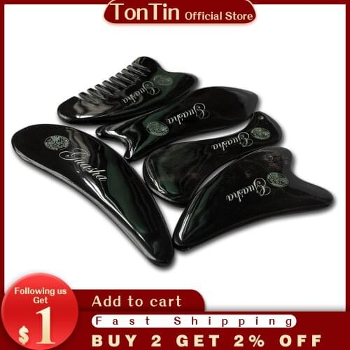 New Big Size High Quality 100% Baffulo Horn Laser Inscriptio Refined Beauty Salon Massage Guasha Plate 5pcs/set