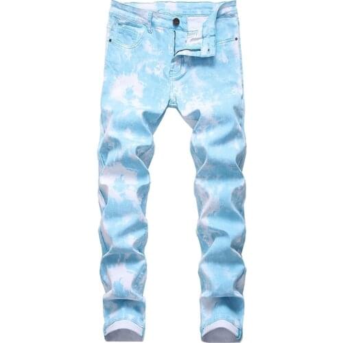 New Mens Male fancy color black printed jeans Fashion snow washed plus size stretch pants 813