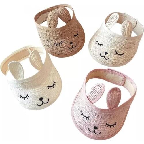 New Bunny Kids Hat Summer Folding Visor Casual Adjustable Baby Cap Beach Sun Caps For Boys Girls Children Straw Hats 1-3 Years