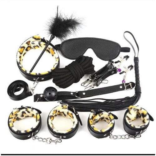 New Leather Erotic BDSM Sex Kits Bondage Handcuffs Sex Game Whip Gag Nipple Clamps Bdsm Toys Erotic Sex Toys For Adult Game