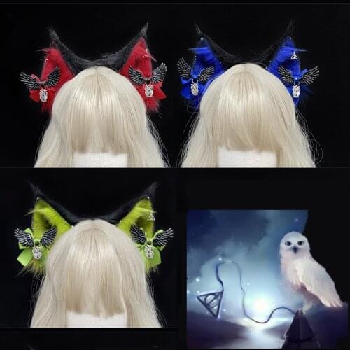 New Halloween Poter Series Red Blue Green Cat Ears Hair Hoop Headwear Earrings For KC Cosplay Party Game Costume Accessories