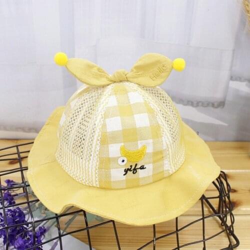 4 Colors Beach Bucket Hats Outdoor Mesh Caps Cute Fruit Summer Baby Sun Hat Girls Cap with Bow (Suit for 0-12 Months Babies)