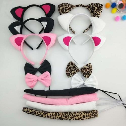 Women Girls Boy Headband Tail Tie Black Lovely Fox Cat Animal Ear Birthday Party Gift Carnival Halloween Clothes Christmas Props