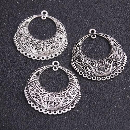 2PCS 43*46mm Antique Vintage Metal Zinc Alloy Big Flower Charms Fit Jewelry Earring Pendant Connector Makings