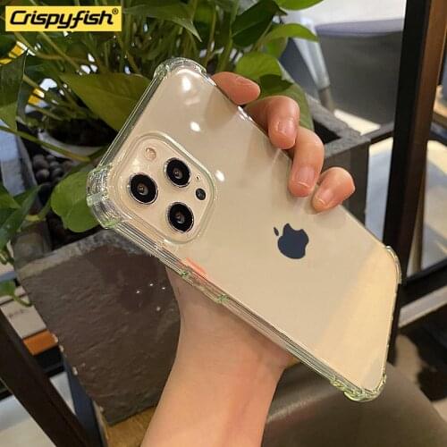 Shockproof Bumper Transparent Silicone Phone Case For iPhone XR XS 8 7 Plus Clear Thick protection Cover On iphone 12 11 Pro Max