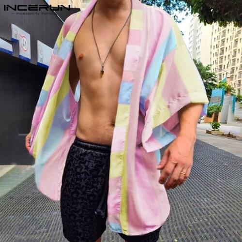 INCERUN Men Shirt Colorful Printed Short Sleeve Streetwear Open Stitch Cardigan 2021 Hawaiian Shirts Summer Beach Casual Camisas