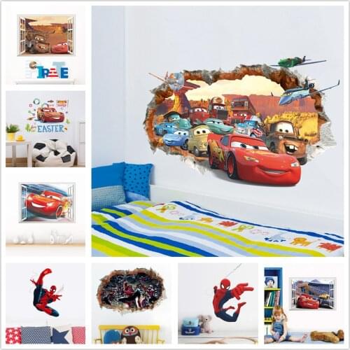 Cartoon Cars McQueen Wall Sticker For Kids Room Boys Bedroom Removable Vinyl Home Decor Wallpaper 3D Self-adhesive Poster Murals