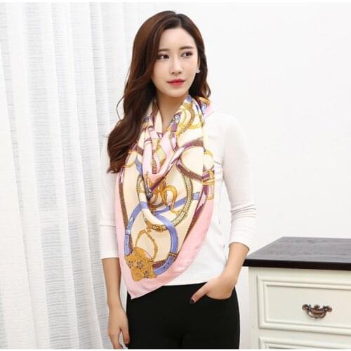 Genuine Silk Scarf Shawl Female 90cm * 90cm Square Scarves Women Fashion Trend Royal Palace Wind Lady Bandana FJ90LT