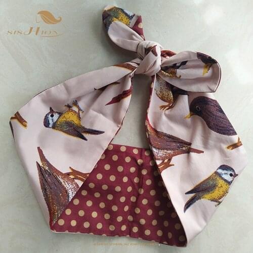 SISHION Vintage Birds Headband Headwear Women Retro Rockabilly Wired Polka Dot Scarf Wire Bow Hair Band Hair Accessories VD1898