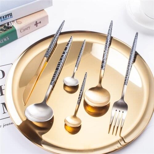 Black White Crack Pattern 304 Stainless Steel Tableware Dinnerware Sets Golden Silver Forks Knife Food Cutlery Sets 4/5pc