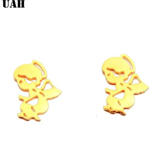 UAH Fashion Cute Stainless Steel Angle Stud Earring for Women Girl Classic Gold Color Earring Party Jewelry