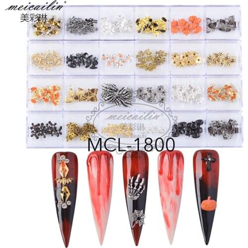 240pcs/Box 3D Metal Nail Art Jewelry Mixed Shape Halloween Christmas Decorations Alloy DIY Charms Crystal Manicure Tools