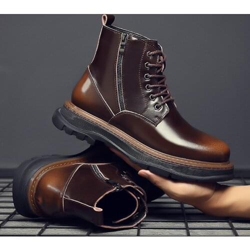 Yomior 2021 Spring High Quality Men Casual Shoes Genuine Leather Round Toe Breathable Zipper Desert Military Boots Ankle Boots