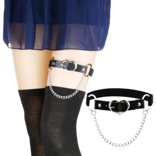 PU Leather Leg Chain Sexy Heart Punk love Leg Garter Sock Harness Round Black Adjustable Bondage Foot Anklet Accessories