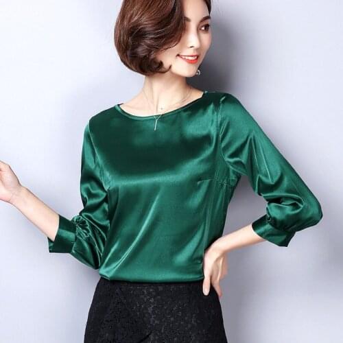 Imitate Silk Women Summer Style Blouses Shirts Lady Elegant Casual Long Sleeve Green Red Pink Blusas Tops DD1925