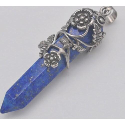 Lapis Stone GEM Pillar Pendant Flower Plants Jewelry For Woman Gift S230