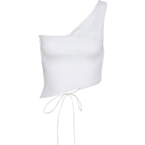 Women Vest Summer Fashion Sexy Lace Up Cutout Backless One-shoulder Top Bandage Hollow out Cool Girl Tee Club Camis