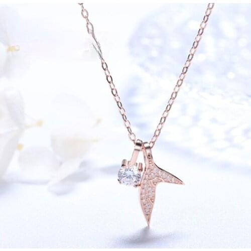 Light much fish necklace female mermaid dolphin pendant necklace s925 pure silver chain of clavicle