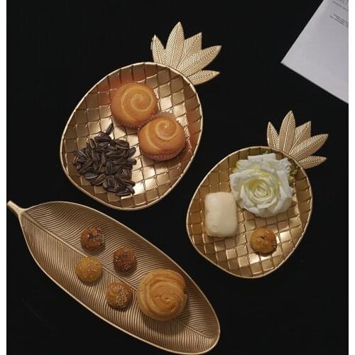 Gold Pineapple Leaf Storage Tray Jewelry Display Pallet Table Snack Dessert Ceramic Dish Nordic Decor Organizer Plate Organizer