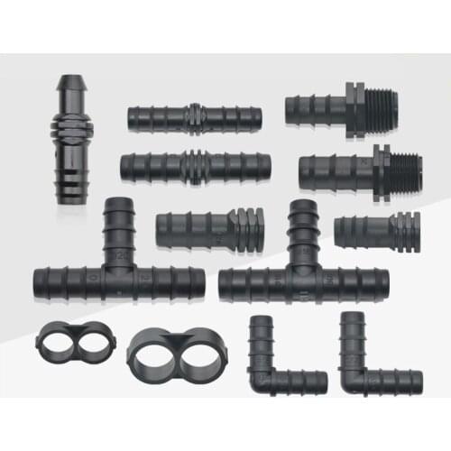 16 / 20PE pipe joint tee straight through elbow plug micro spray drip irrigation socket bypass barb pipe fittings
