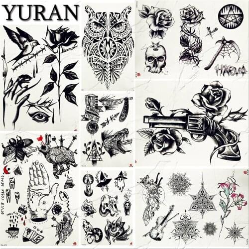 25 Style Sexy Owl Abstract Tattoos Temporary Women Large Gun Rose Tattoo Sticker Black Totem Arm Art Tatoos Sexy Paste