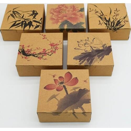 30pcs/lot 12*12*4.8cm Chinese Style Brown Kraft Paper Box for Packaging Cookie Packing Packaging for Chocolate Candy Gift Box