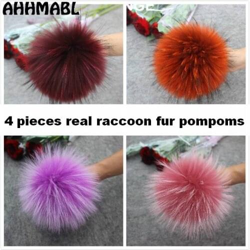 4pcs/lot New Color DIY Natural Real Raccoon Fur Pompoms Fluffy Genuine Fur Pom pom for Winter Hat Beanies Knitted Cap Skullies