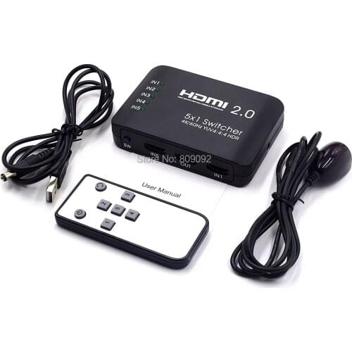 4K@60Hz HDMI Switch Switcher Hub 3/5 in 1 out Ultra HD HDMI 2.0 HDCP 2.2 Switcher Box With IR Control for PS4 TV HDTV