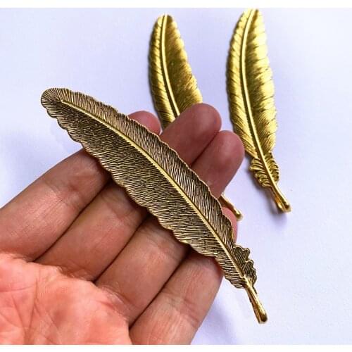 6Pcs 106x22mm Large Feather Charms Pendants Antique Gold Tone Jewelry Making DIY Bracelet Necklace Handmade Craft